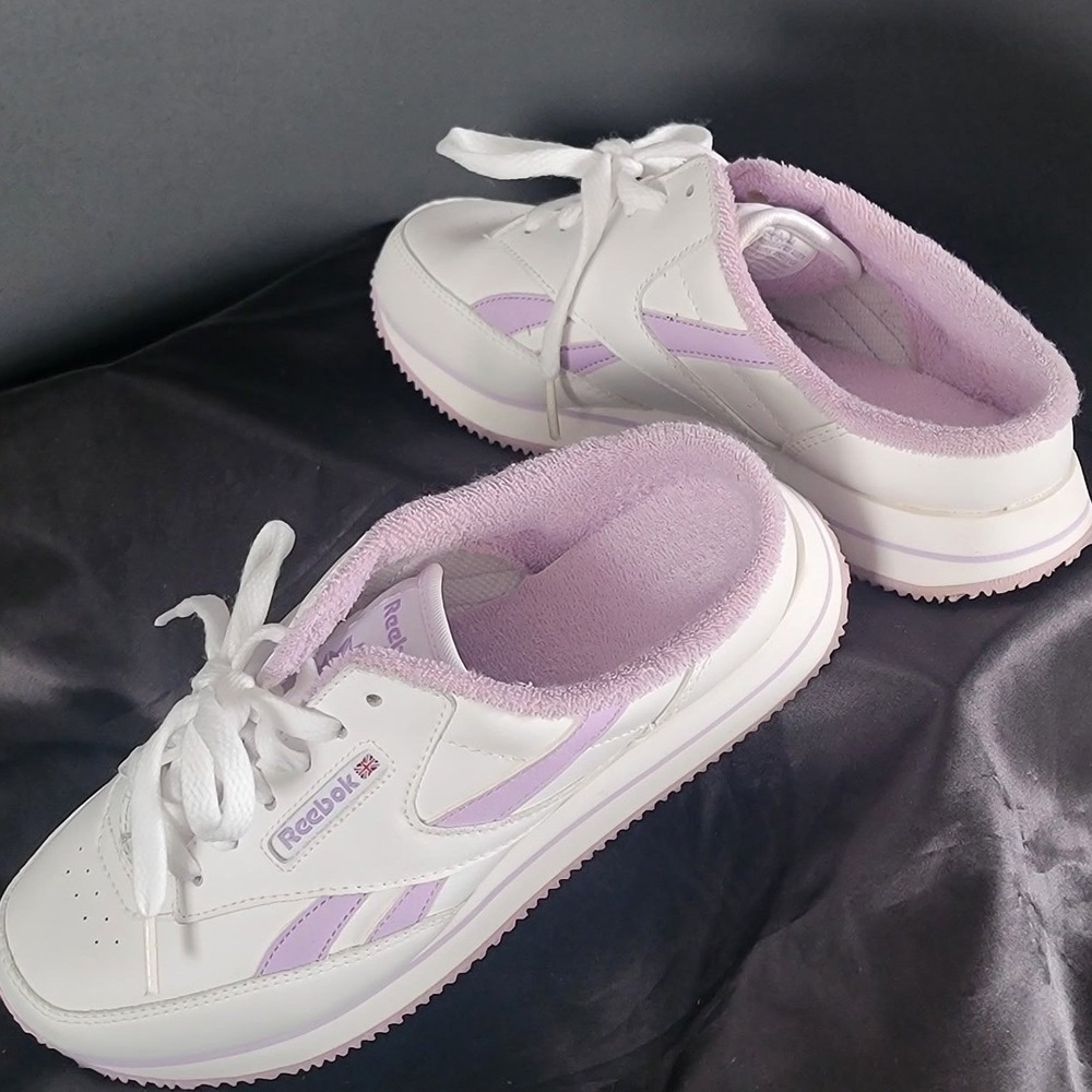 Reebok Conquest Mule Ripple White‎ Lavender Slip On Sneakers 1-131275 Womens 6.5